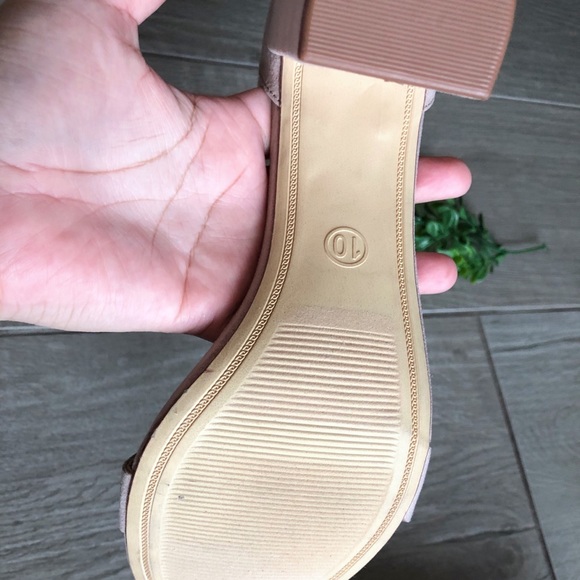 Beige High Strap Block Heels - Picture 4 of 9